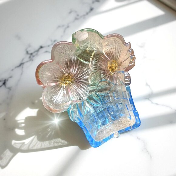 Glass Flower Basket Shaped Dish Bowl Mother's Day Gift Pastel Pink & Blue Gradie - Picture 3 of 4